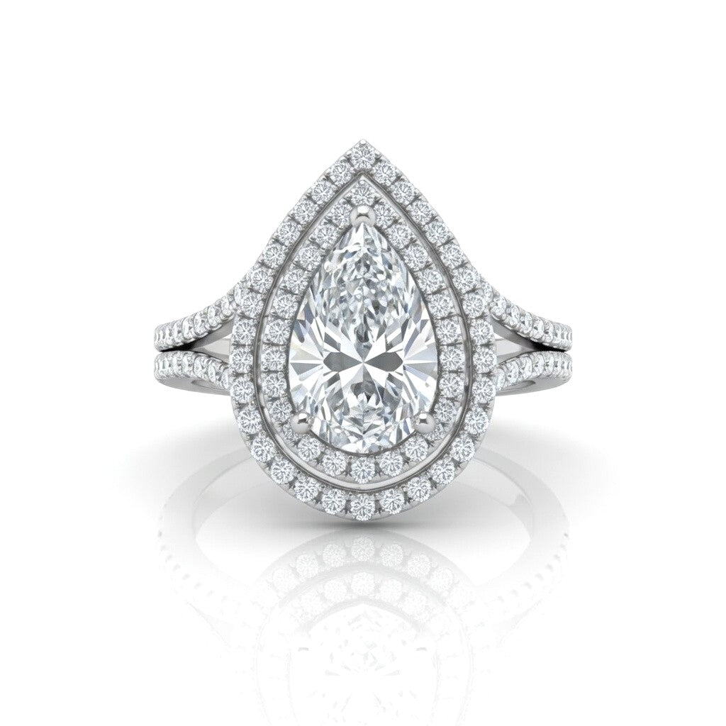 Silver Seraphina Pear Double Halo Diamond Engagement Ring