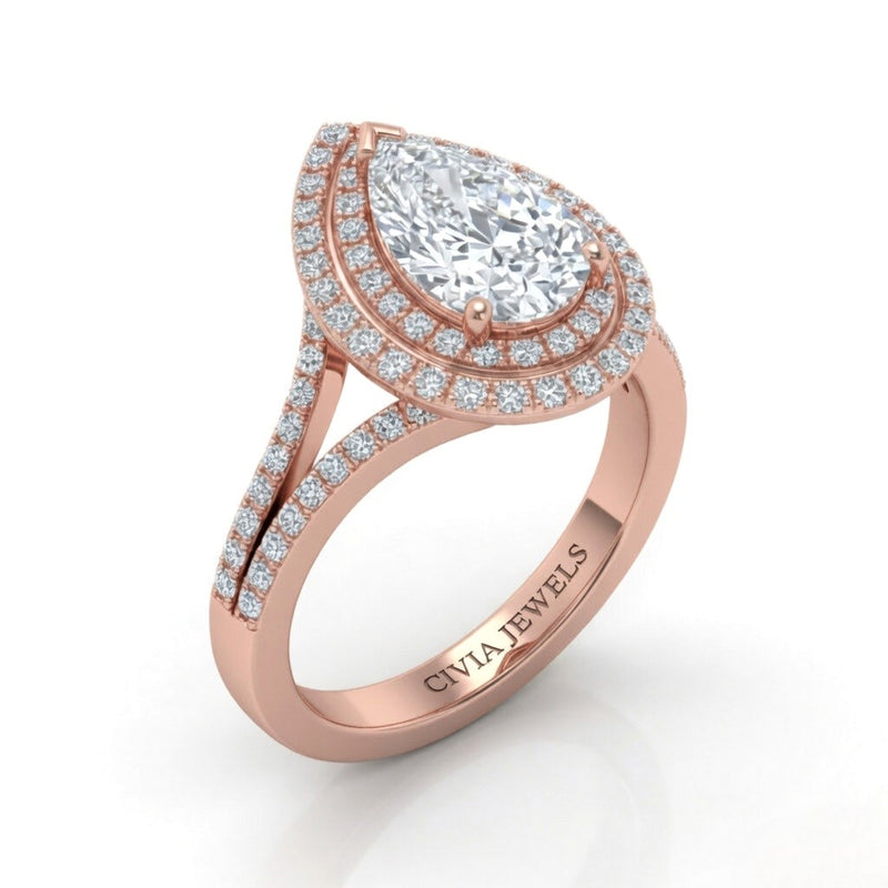 Rose Gold Seraphina Pear Double Halo Diamond Engagement Ring