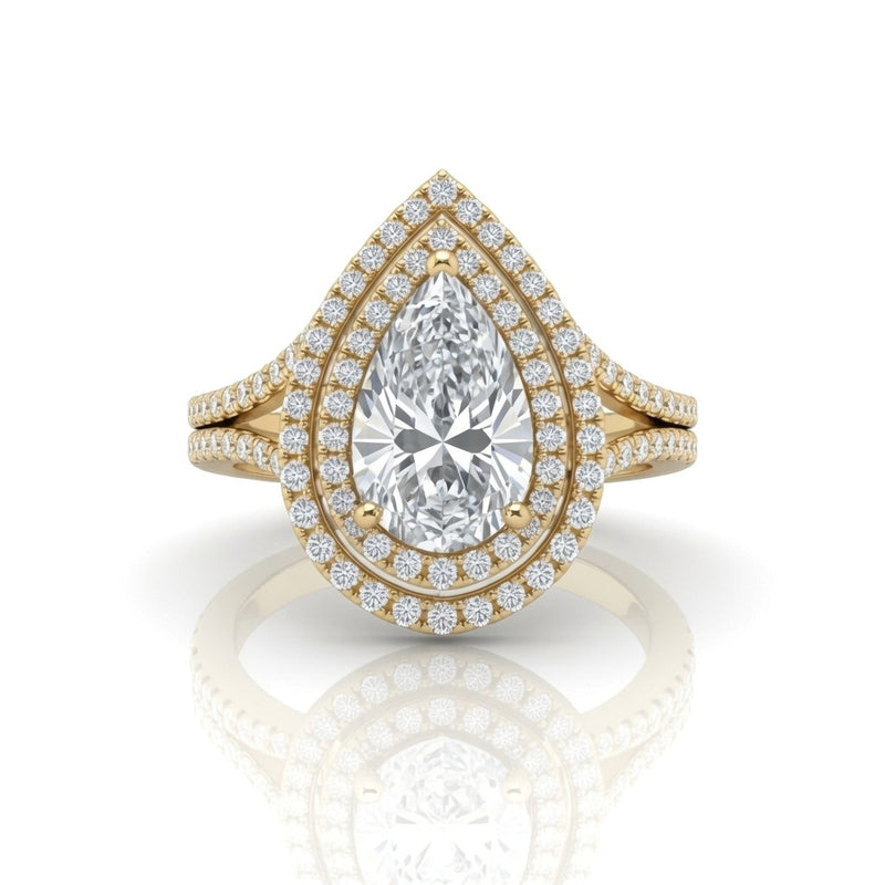 Yellow Gold Seraphina Pear Double Halo Diamond Engagement Ring