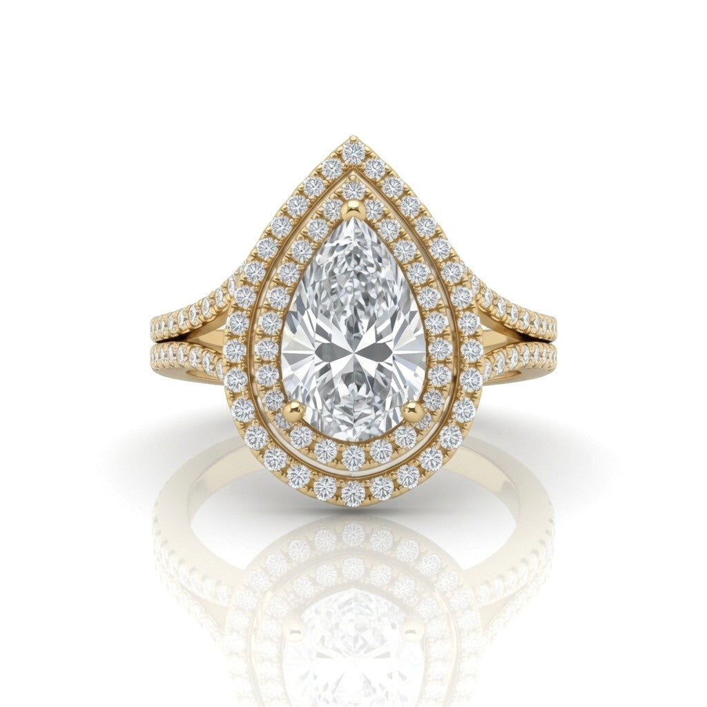 Yellow Gold Seraphina Pear Double Halo Diamond Engagement Ring
