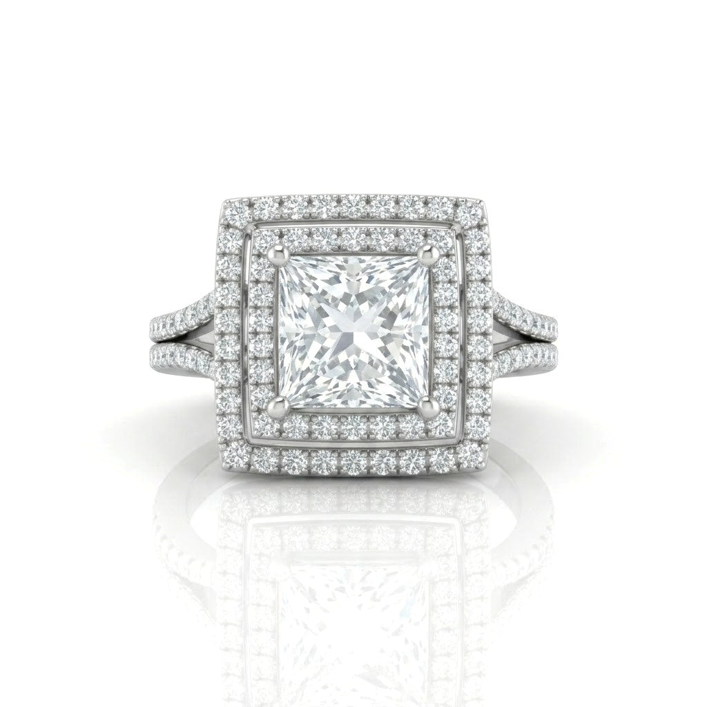 White Gold Seraphina Princess Double Halo Diamond Engagement Ring