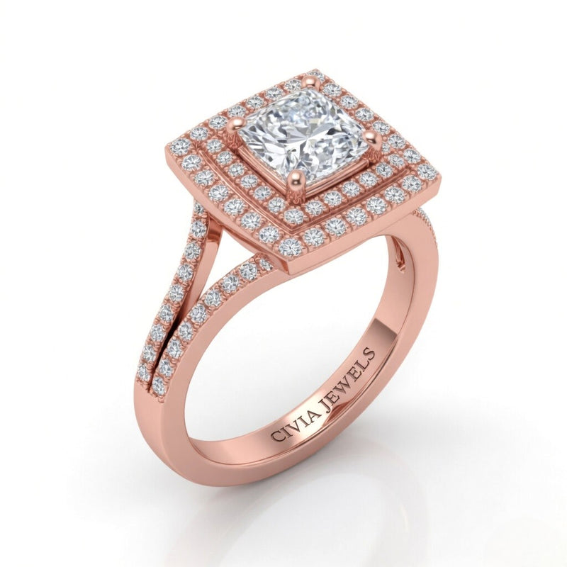 Rose Gold Seraphina Princess Double Halo Diamond Engagement Ring