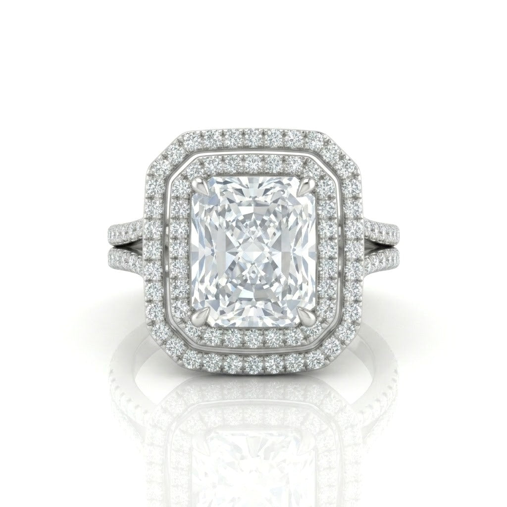 Silver Seraphina Radiant Double Halo Diamond Engagement Ring