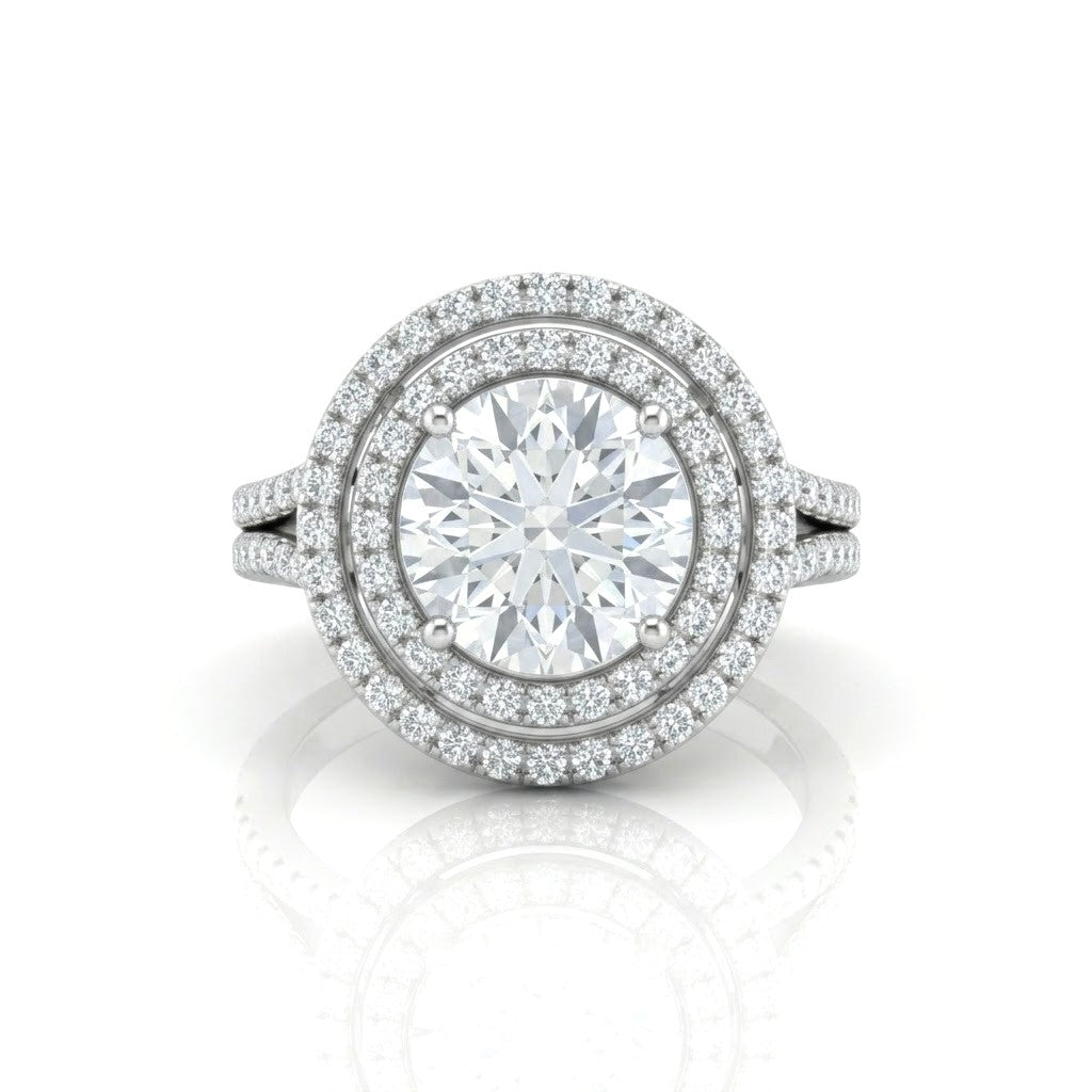 Silver Seraphina Round Double Halo Diamond Engagement Ring