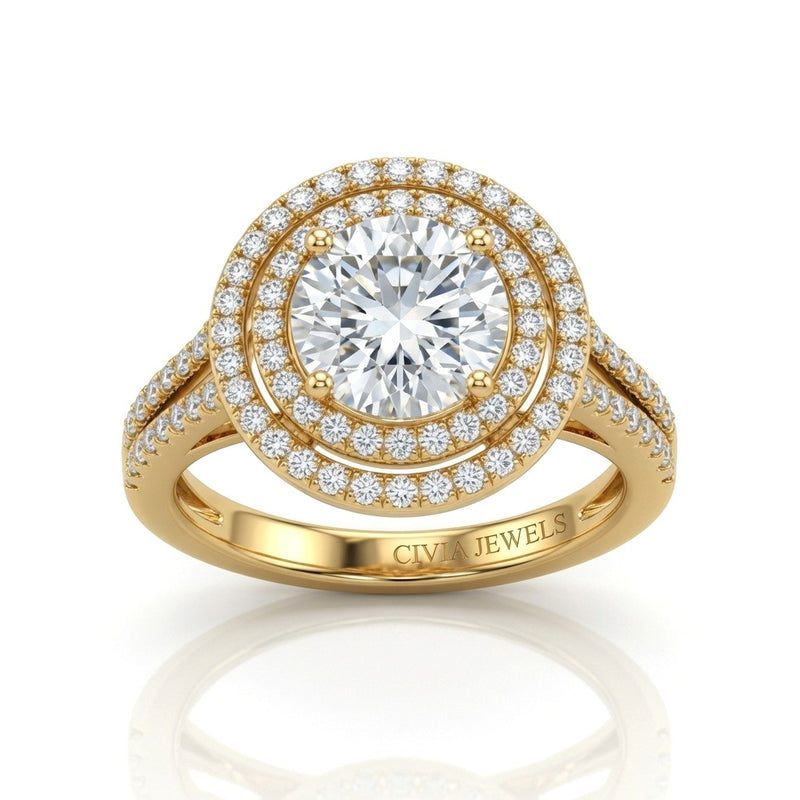 Yellow Gold Seraphina Round Double Halo Diamond Engagement Ring