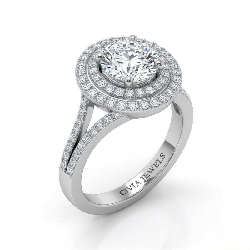 White Gold Seraphina Round Double Halo Diamond Engagement Ring
