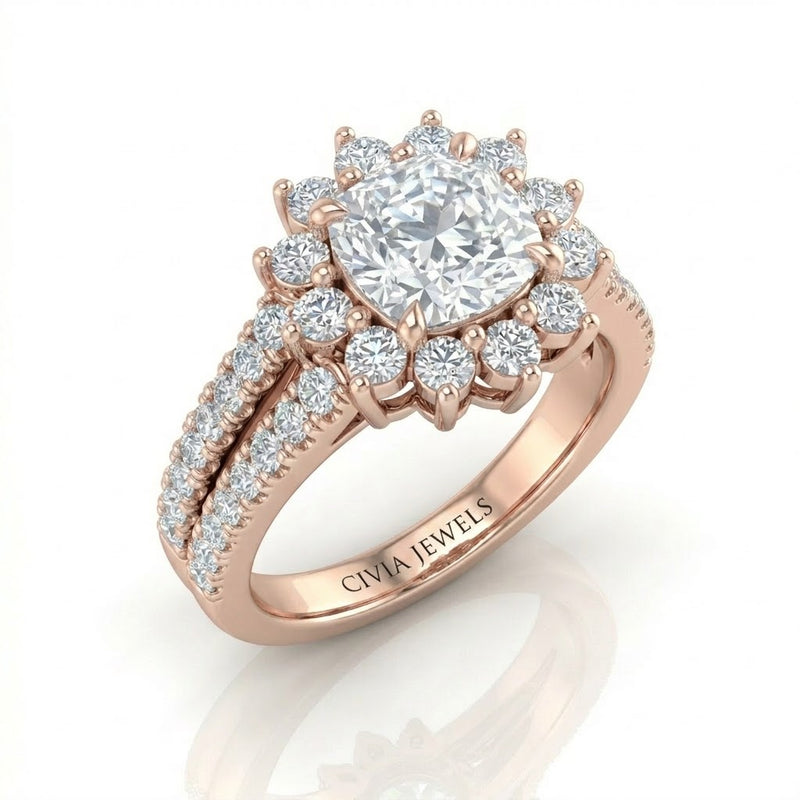 Rose Gold Solara Floral Cushion Diamond Engagement Ring