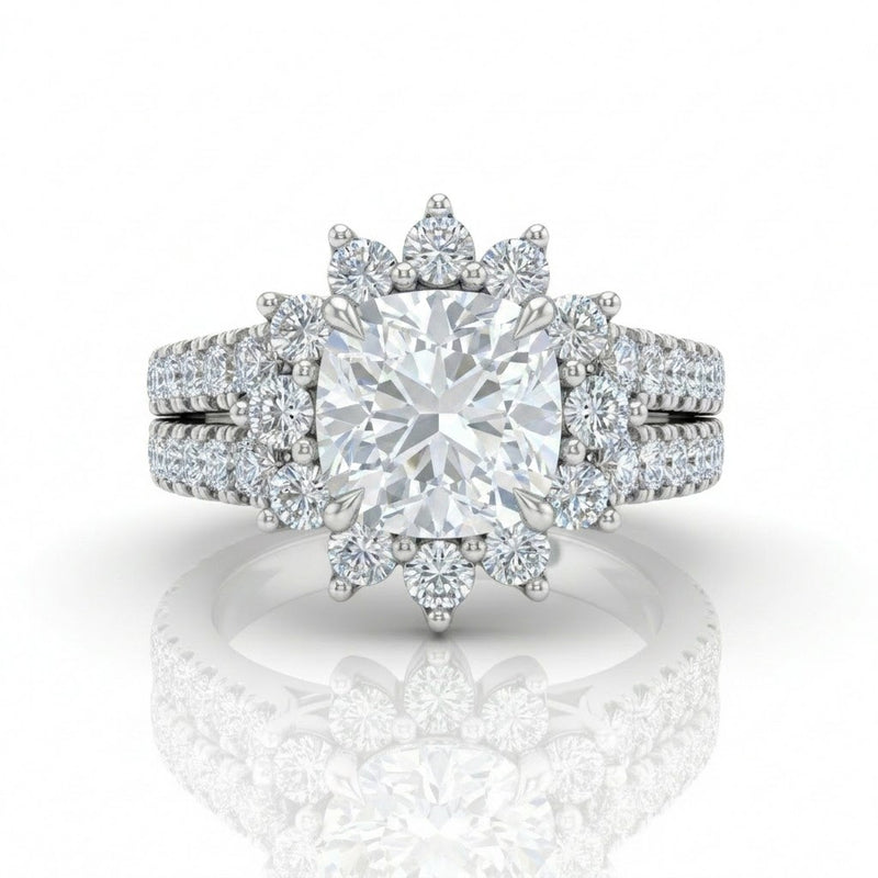 White Gold Solara Floral Cushion Diamond Engagement Ring
