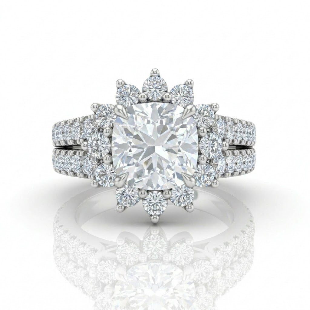 White Gold Solara Floral Cushion Diamond Engagement Ring