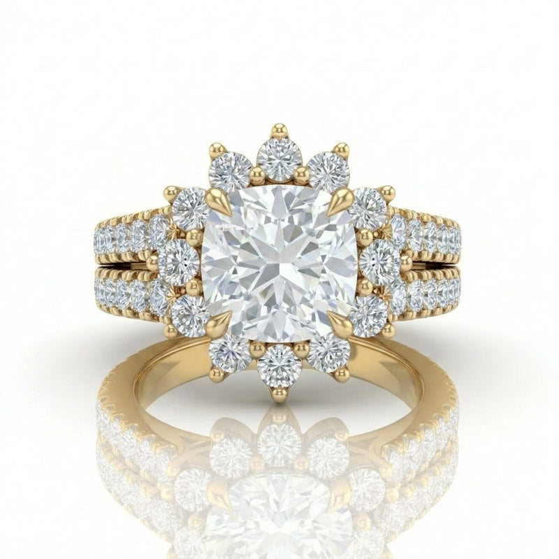 Yellow Gold Solara Floral Cushion Diamond Engagement Ring