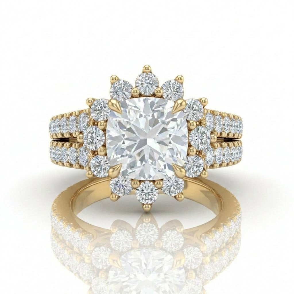 Yellow Gold Solara Floral Cushion Diamond Engagement Ring