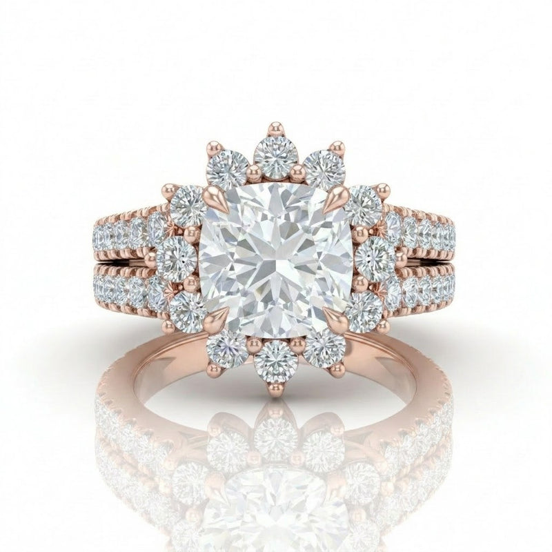 Rose Gold Solara Floral Cushion Diamond Engagement Ring