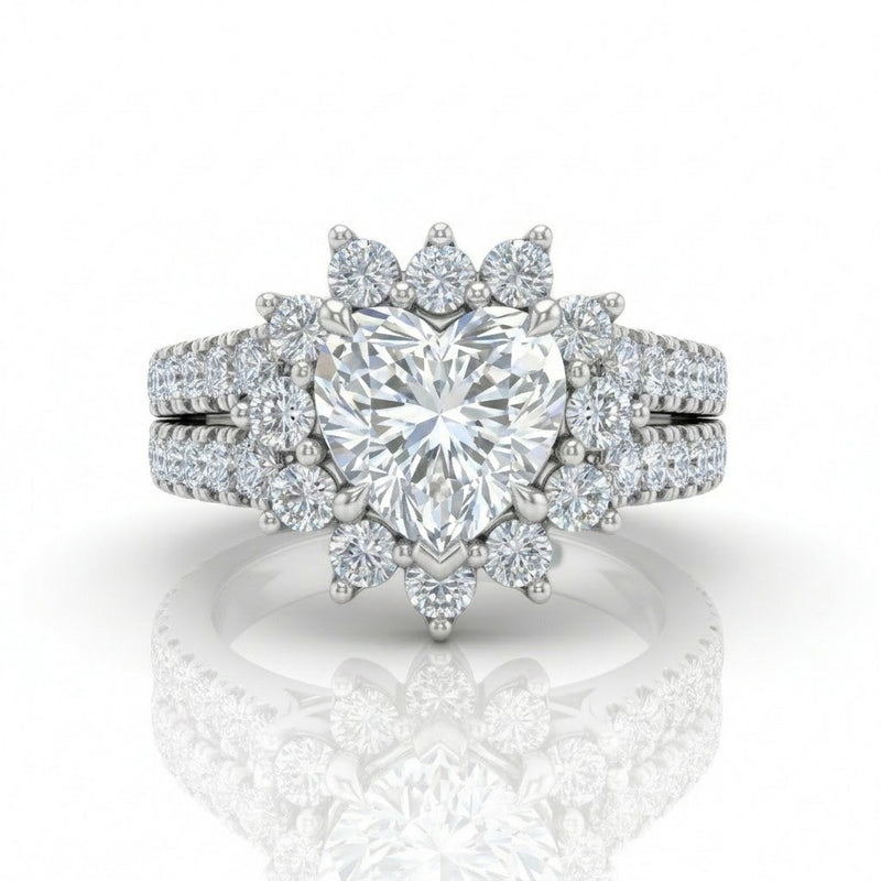 White Gold Solara Floral Heart Diamond Engagement Ring