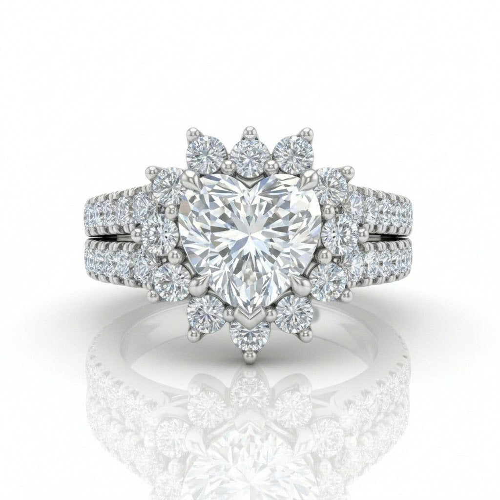 White Gold Solara Floral Heart Diamond Engagement Ring