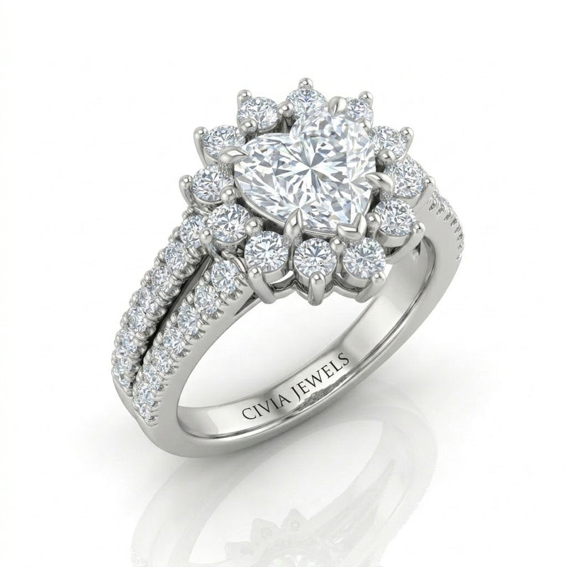 White Gold Solara Floral Heart Diamond Engagement Ring
