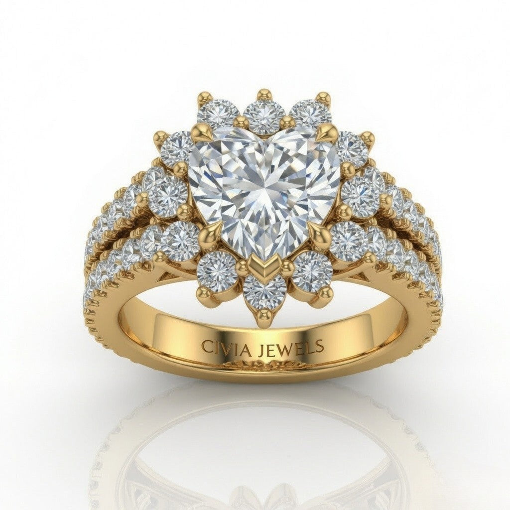 Yellow Gold Solara Floral Heart Diamond Engagement Ring