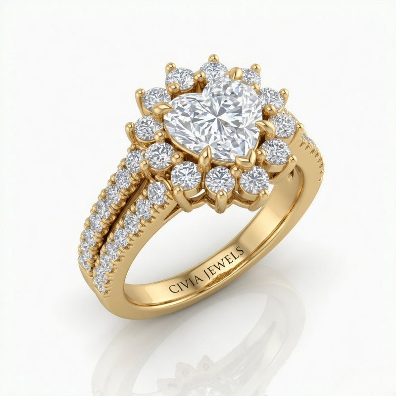 Yellow Gold Solara Floral Heart Diamond Engagement Ring