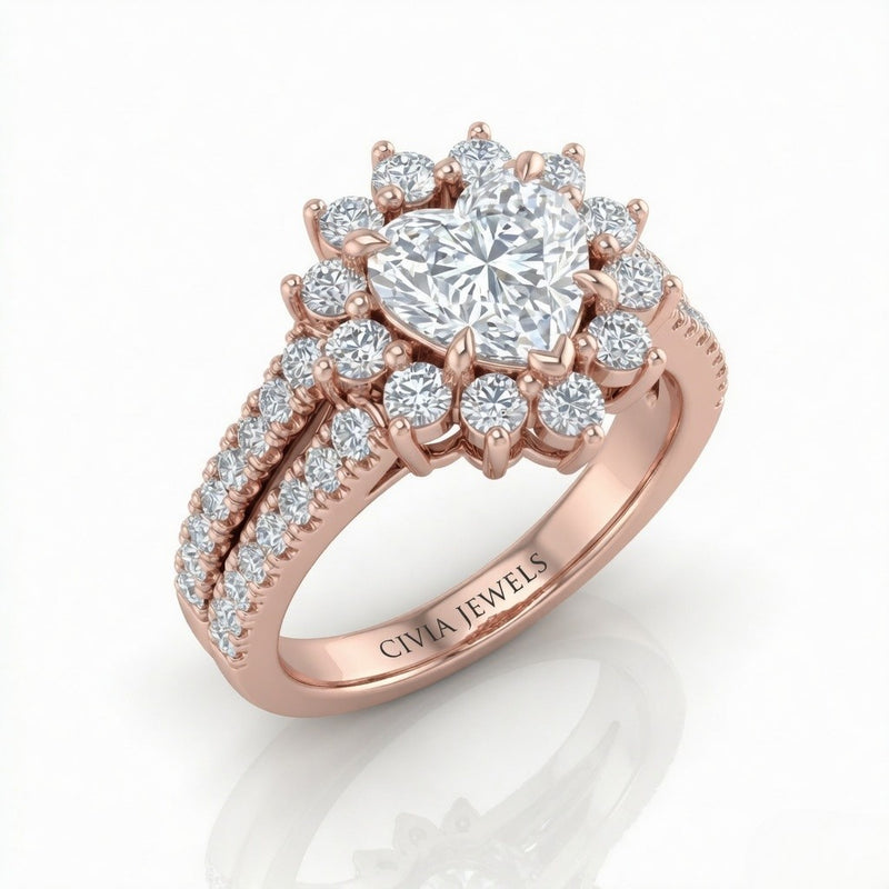 Rose Gold Solara Floral Heart Diamond Engagement Ring