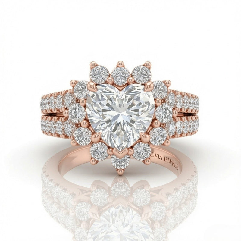 Rose Gold Solara Floral Heart Diamond Engagement Ring