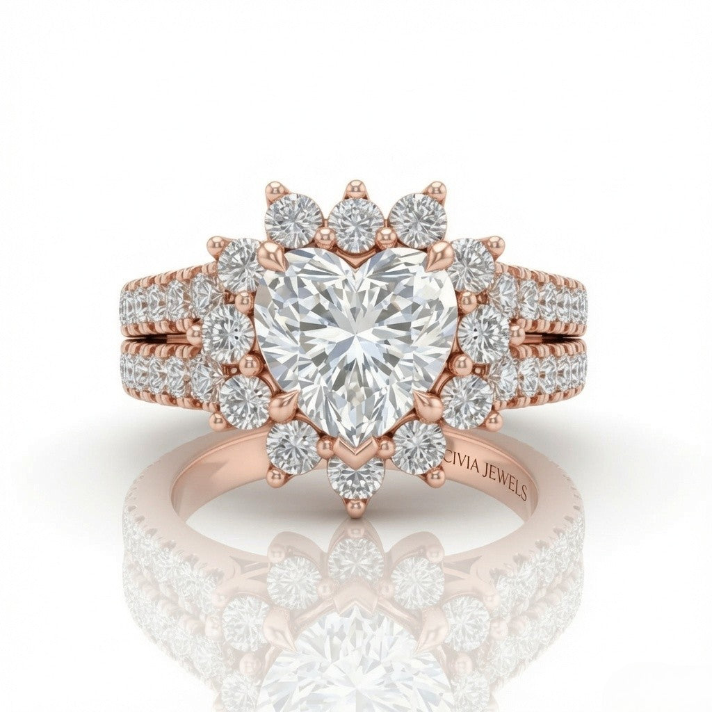 Rose Gold Solara Floral Heart Diamond Engagement Ring
