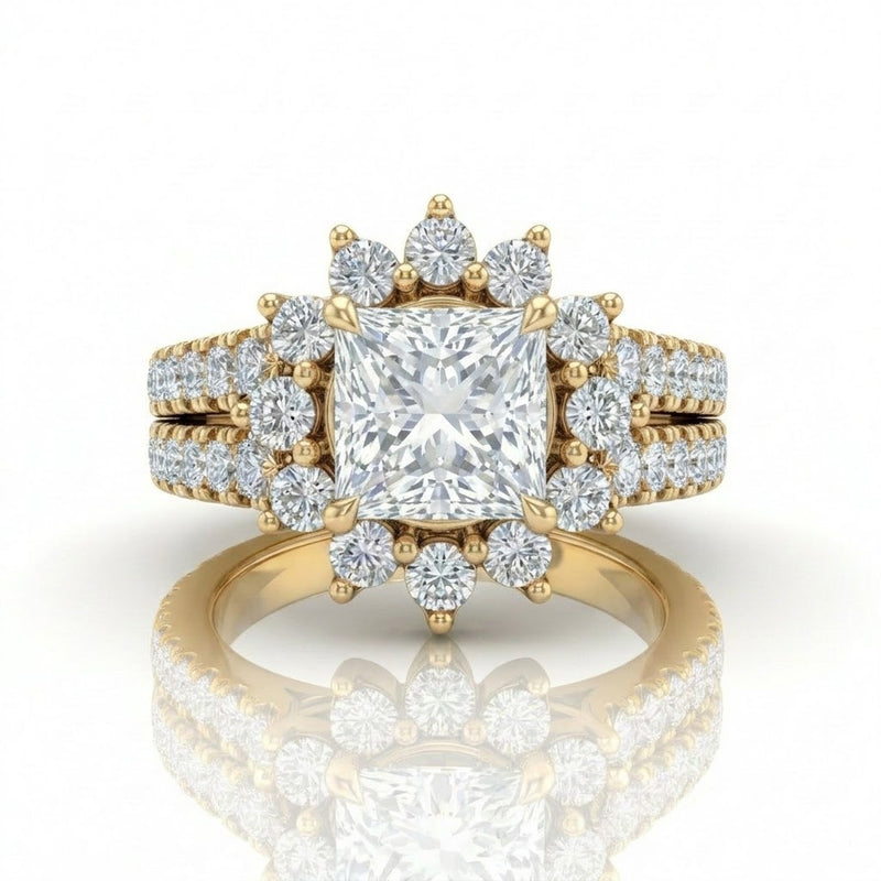 Yellow Gold Solara Floral Princess Diamond Engagement Ring