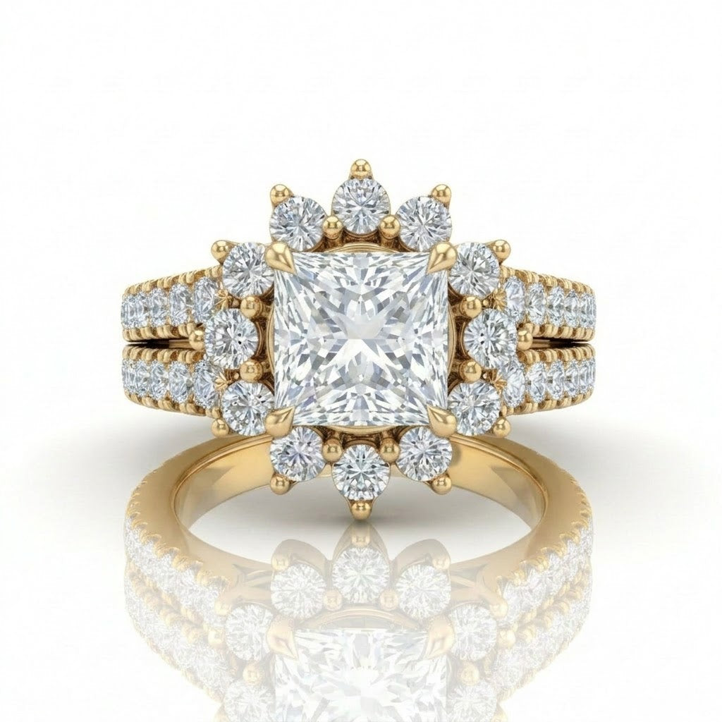 Yellow Gold Solara Floral Princess Diamond Engagement Ring