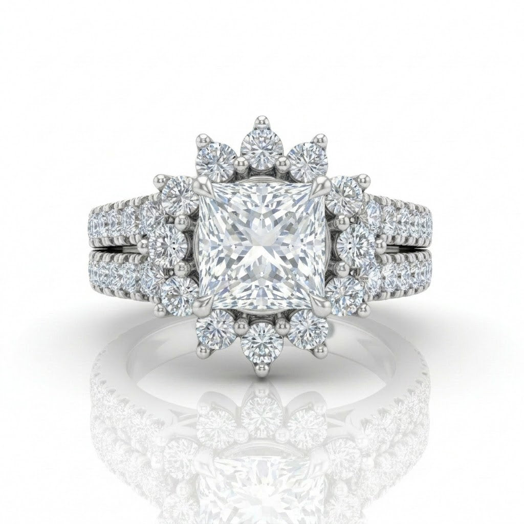 White Gold Solara Floral Princess Diamond Engagement Ring