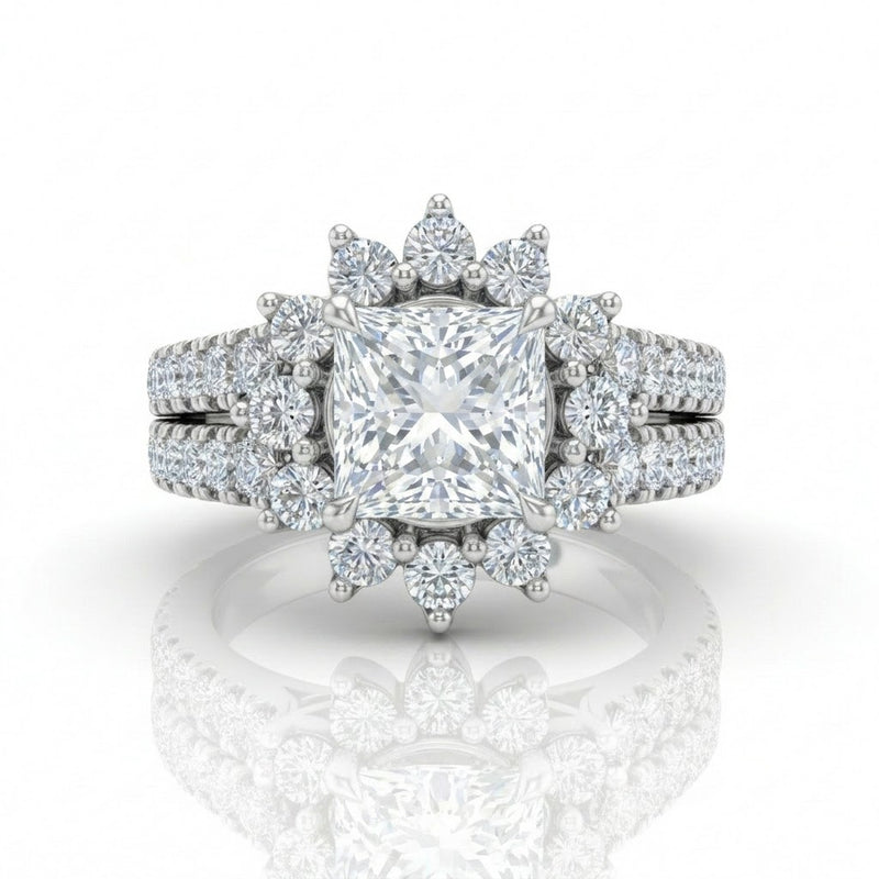 Silver Solara Floral Princess Diamond Engagement Ring
