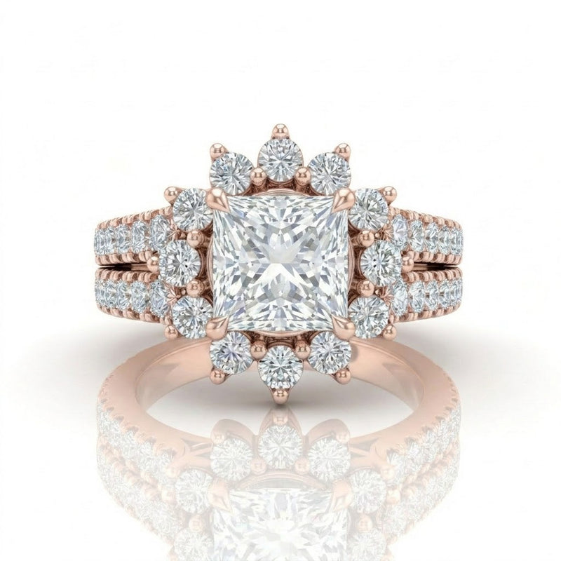Rose Gold Solara Floral Princess Diamond Engagement Ring