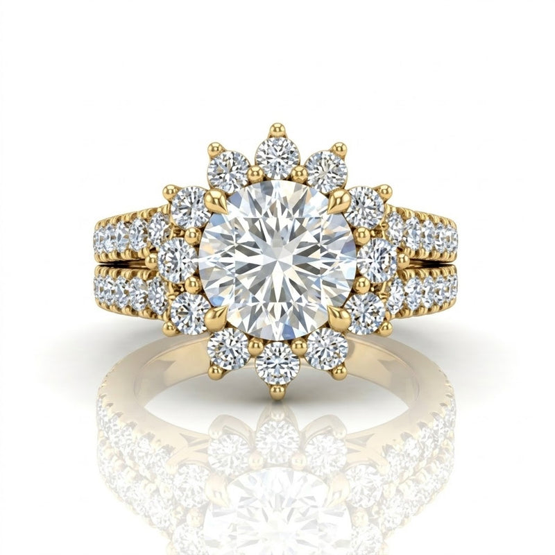 Yellow Gold Solara Floral Round Diamond Engagement Ring