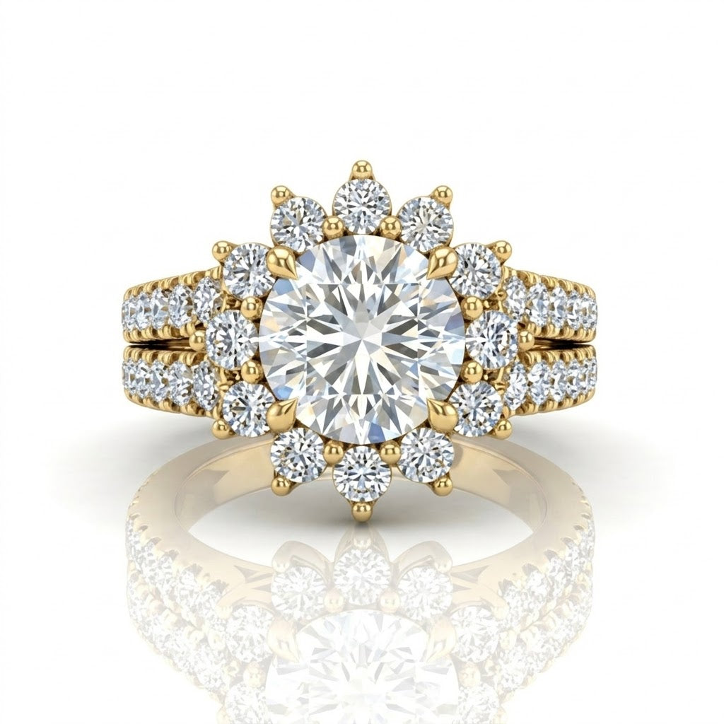 Yellow Gold Solara Floral Round Diamond Engagement Ring