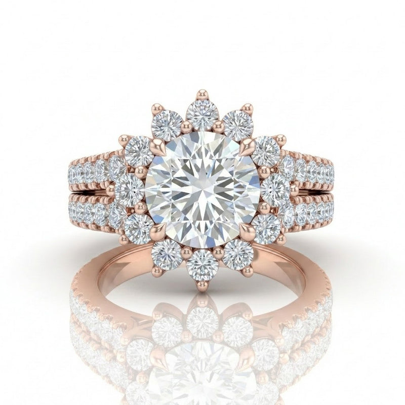Rose Gold Solara Floral Round Diamond Engagement Ring