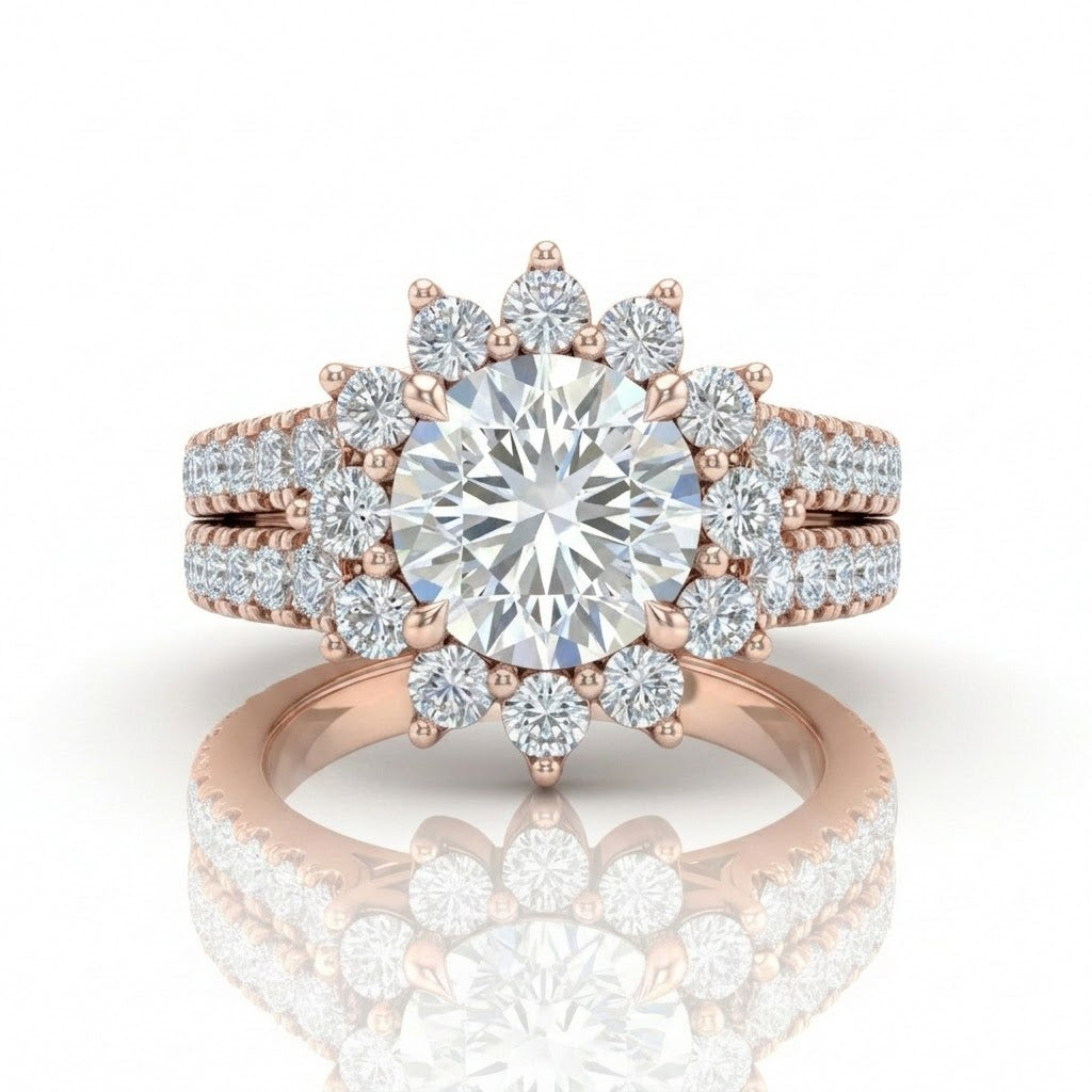 Rose Gold Solara Floral Round Diamond Engagement Ring