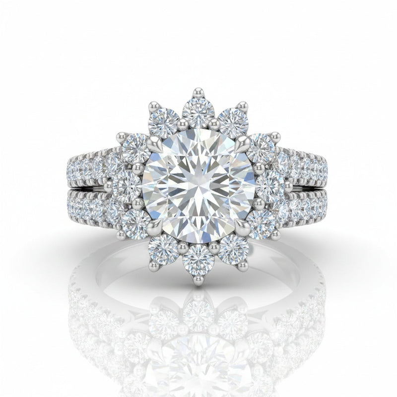 White Gold Solara Floral Round Diamond Engagement Ring