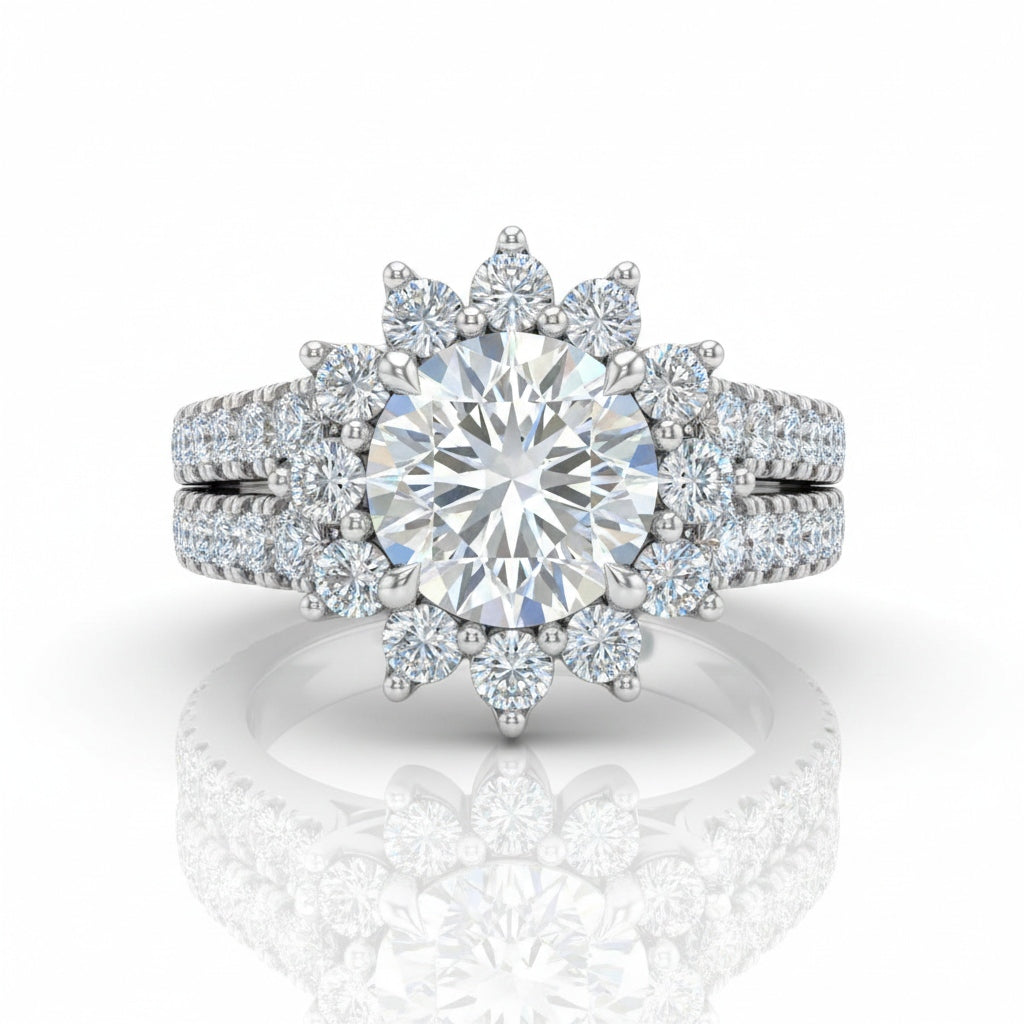 Silver Solara Floral Round Diamond Engagement Ring