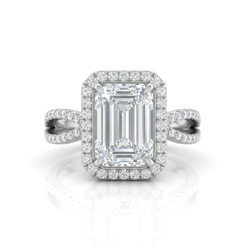 Silver Veloura Infinity Halo Emerald Diamond Engagement Ring