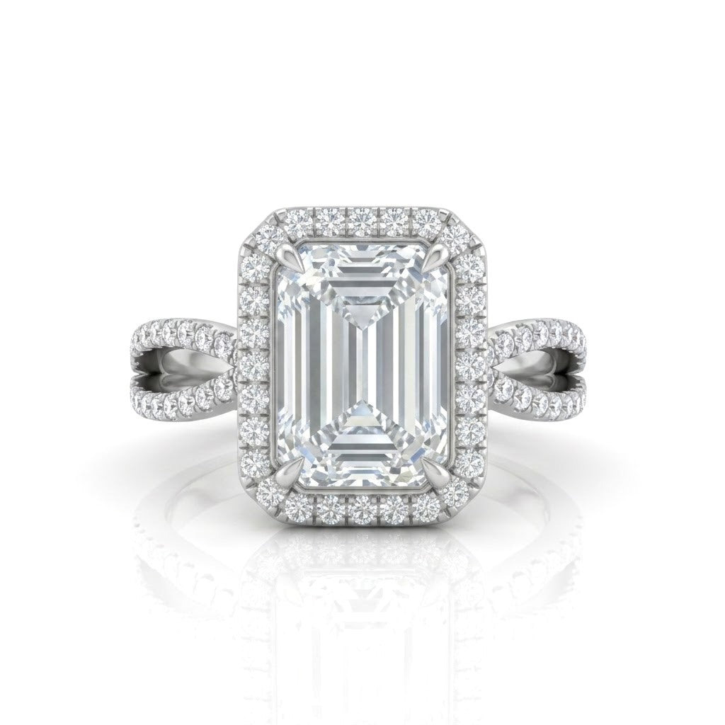 White Gold Veloura Infinity Halo Emerald Diamond Engagement Ring