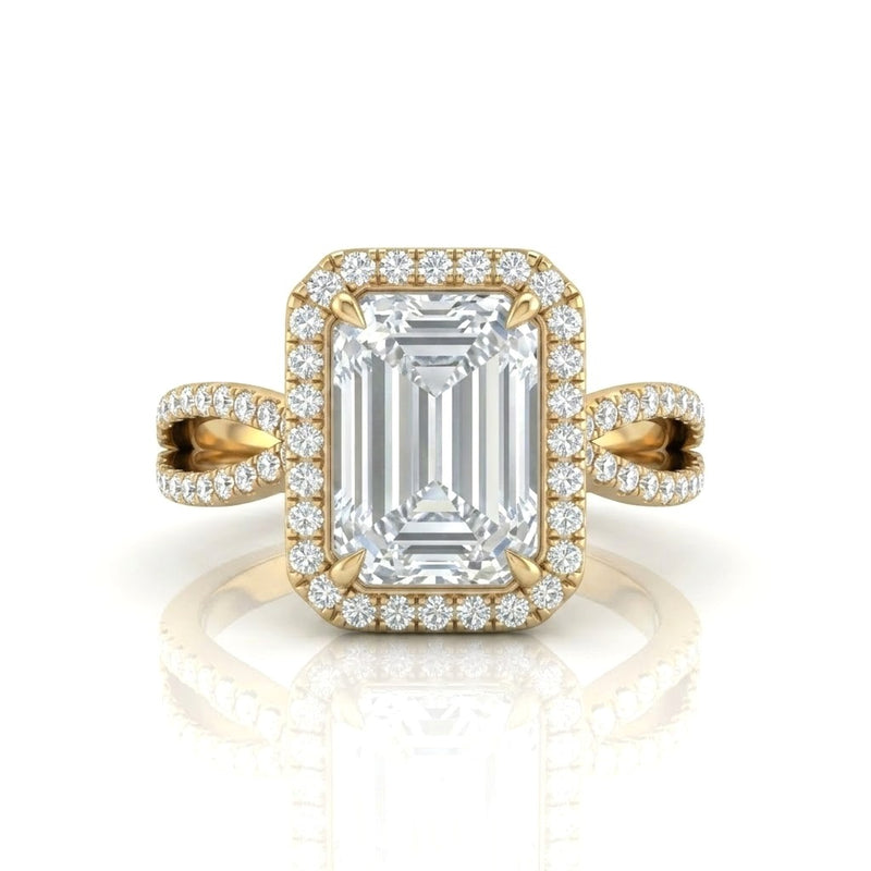Yellow Gold Veloura Infinity Halo Emerald Diamond Engagement Ring