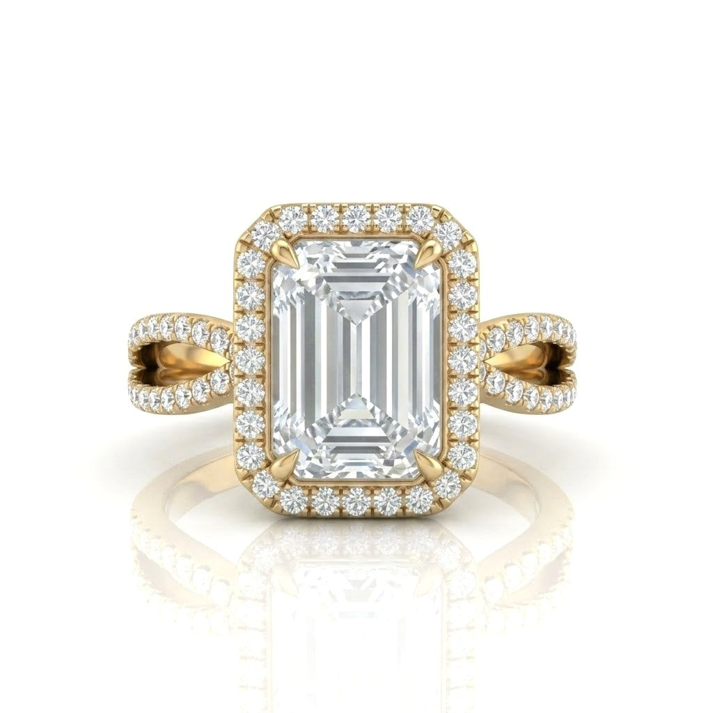 Yellow Gold Veloura Infinity Halo Emerald Diamond Engagement Ring