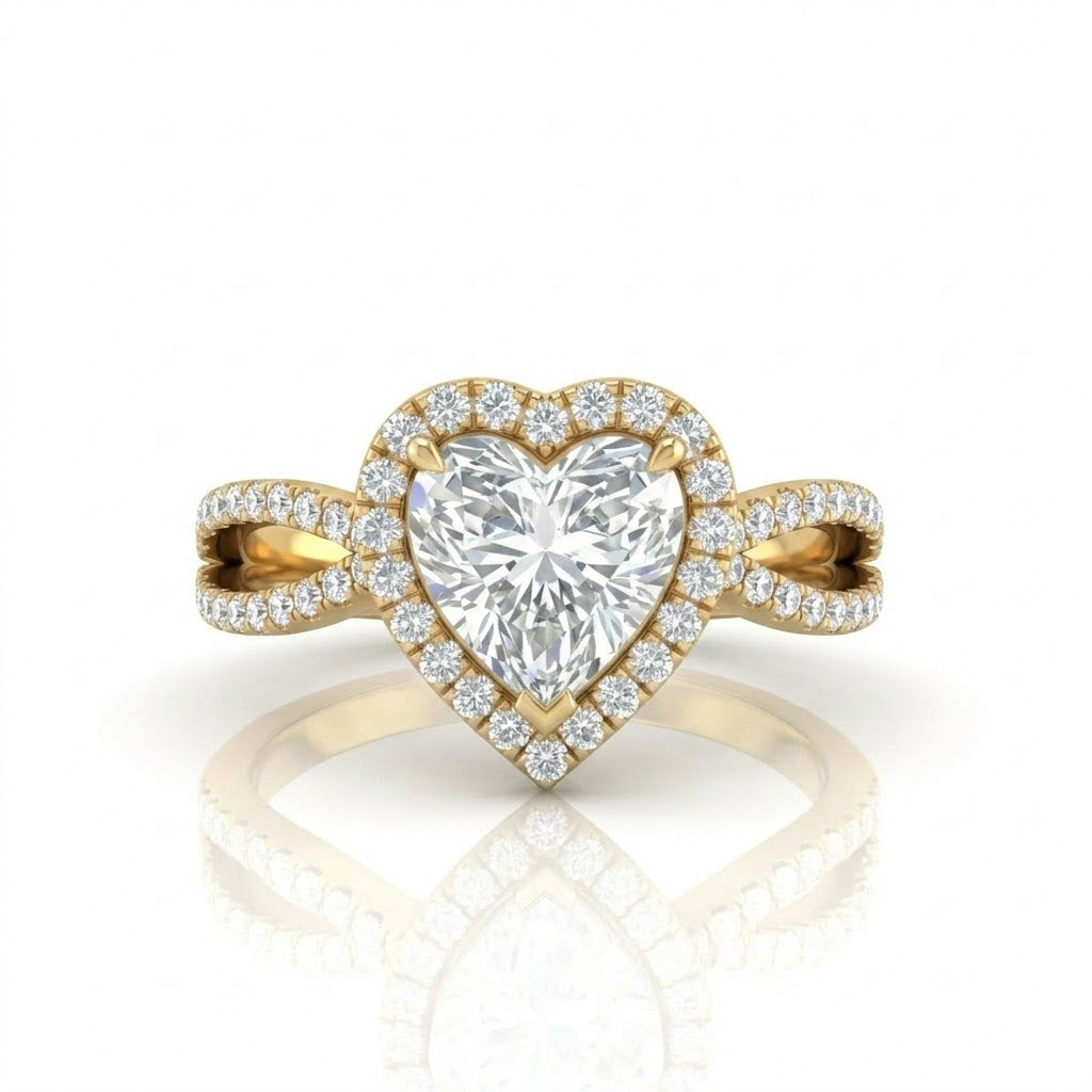 Yellow Gold Veloura Infinity Halo Heart Diamond Engagement Ring
