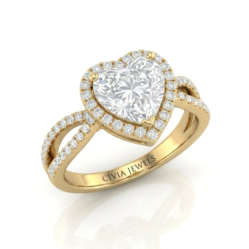 Yellow Gold Veloura Infinity Halo Heart Diamond Engagement Ring