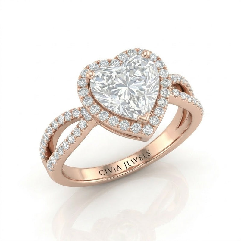 Rose Gold Veloura Infinity Halo Heart Diamond Engagement Ring