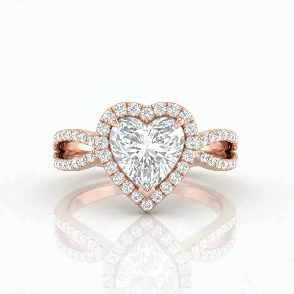Rose Gold Veloura Infinity Halo Heart Diamond Engagement Ring