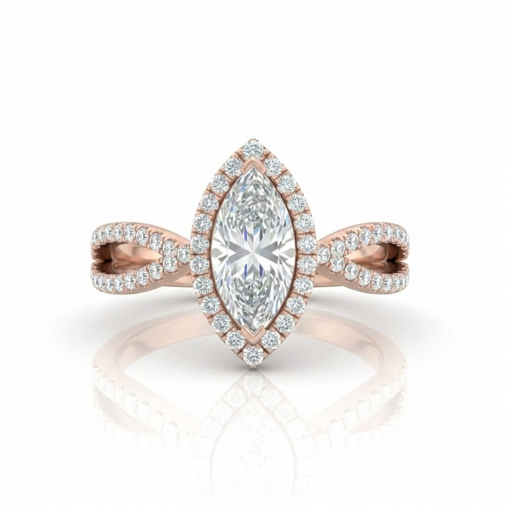 Rose Gold Veloura Infinity Halo Marquise Diamond Engagement Ring