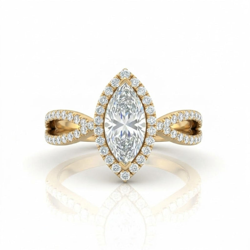 Yellow Gold Veloura Infinity Halo Marquise Diamond Engagement Ring