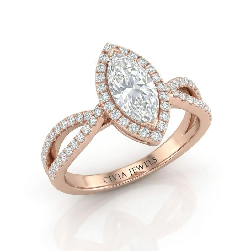 Rose Gold Veloura Infinity Halo Marquise Diamond Engagement Ring