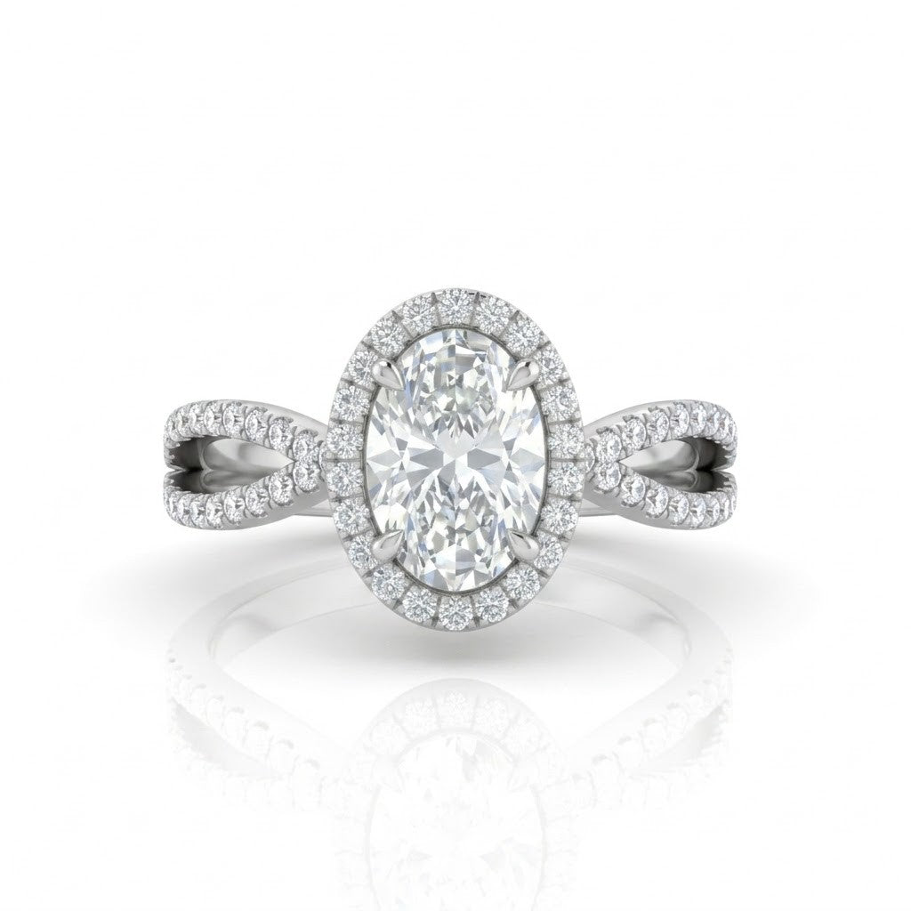 White Gold Veloura Infinity Halo Oval Diamond Engagement Ring