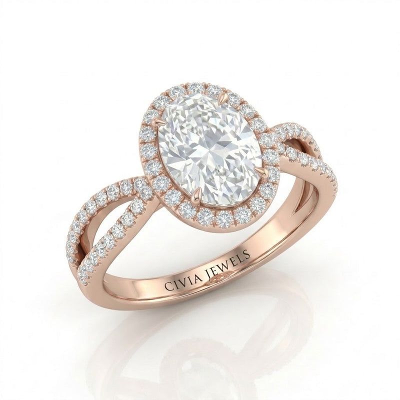 Rose Gold Veloura Infinity Halo Oval Diamond Engagement Ring