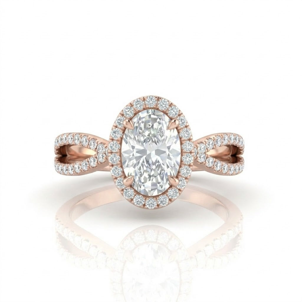 Rose Gold Veloura Infinity Halo Oval Diamond Engagement Ring