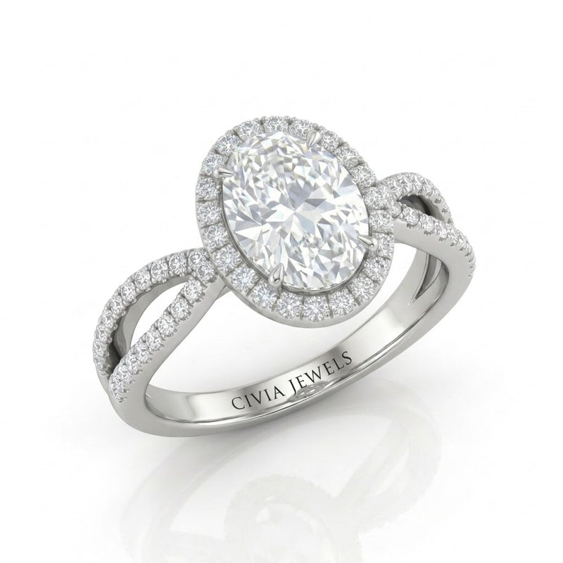 Silver Veloura Infinity Halo Oval Diamond Engagement Ring